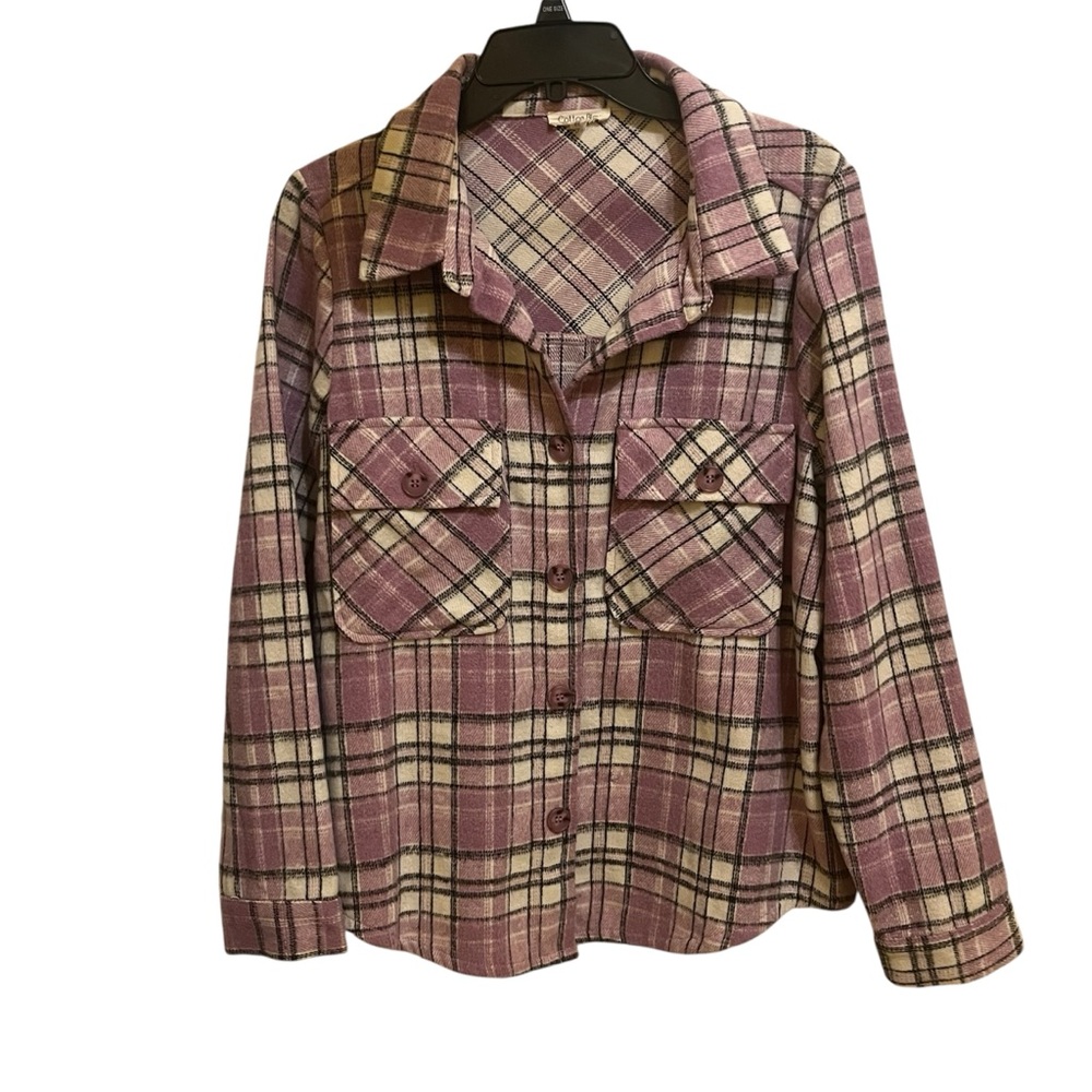 Women's Cotton Bleu Plaid Jacket in Purple and Cream